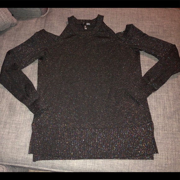 Aqua Black Metallic Cold Shoulder Crewneck Sweater - Picture 4 of 4